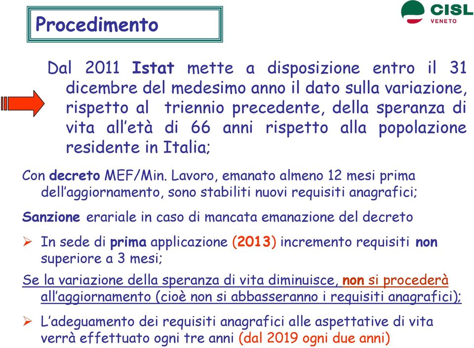 Lavoro, emanato almeno 12 mesi prima dell aggiornamento, sono stabiliti nuovi requisiti anagrafici; Sanzione erariale in caso di mancata emanazione del decreto In sede di prima