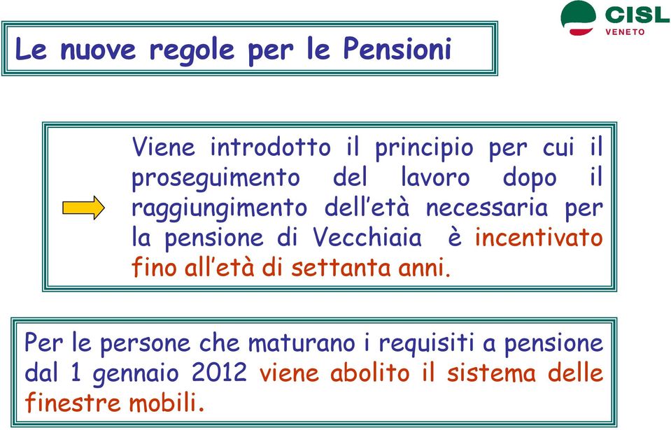 pensione di Vecchiaia è incentivato fino all età di settanta anni.