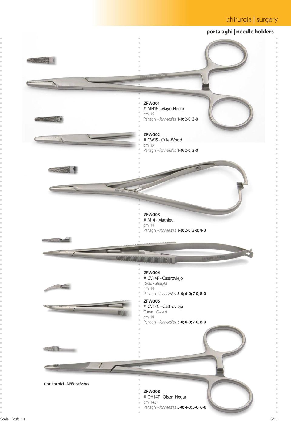 14 Per aghi - for needles: 1-0; 2-0; 3-0; 4-0 ZFW004 # CV14R - Castroviejo Retto - Straight cm.