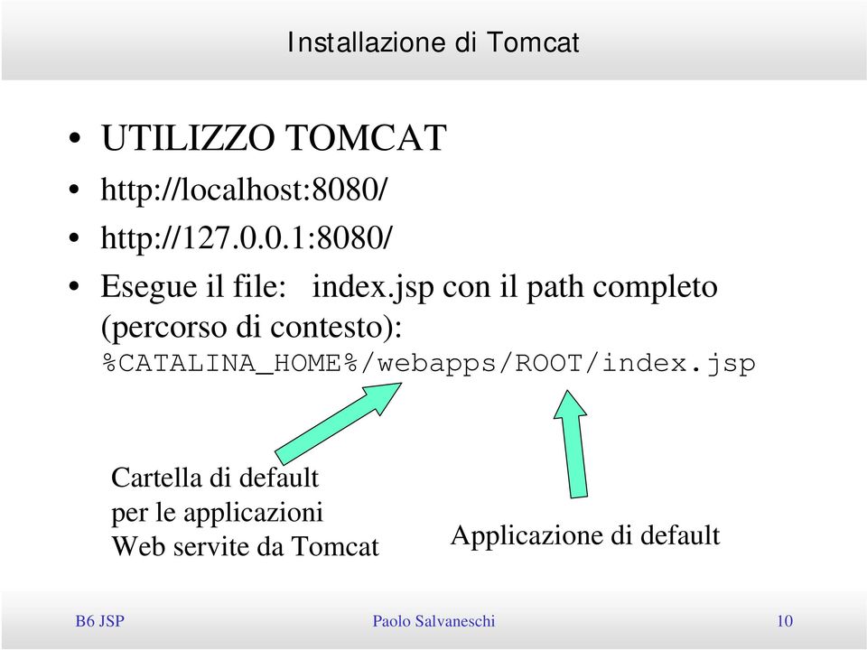 jsp con il path completo (percorso di contesto): %CATALINA_HOME%/webapps/ROOT/index.