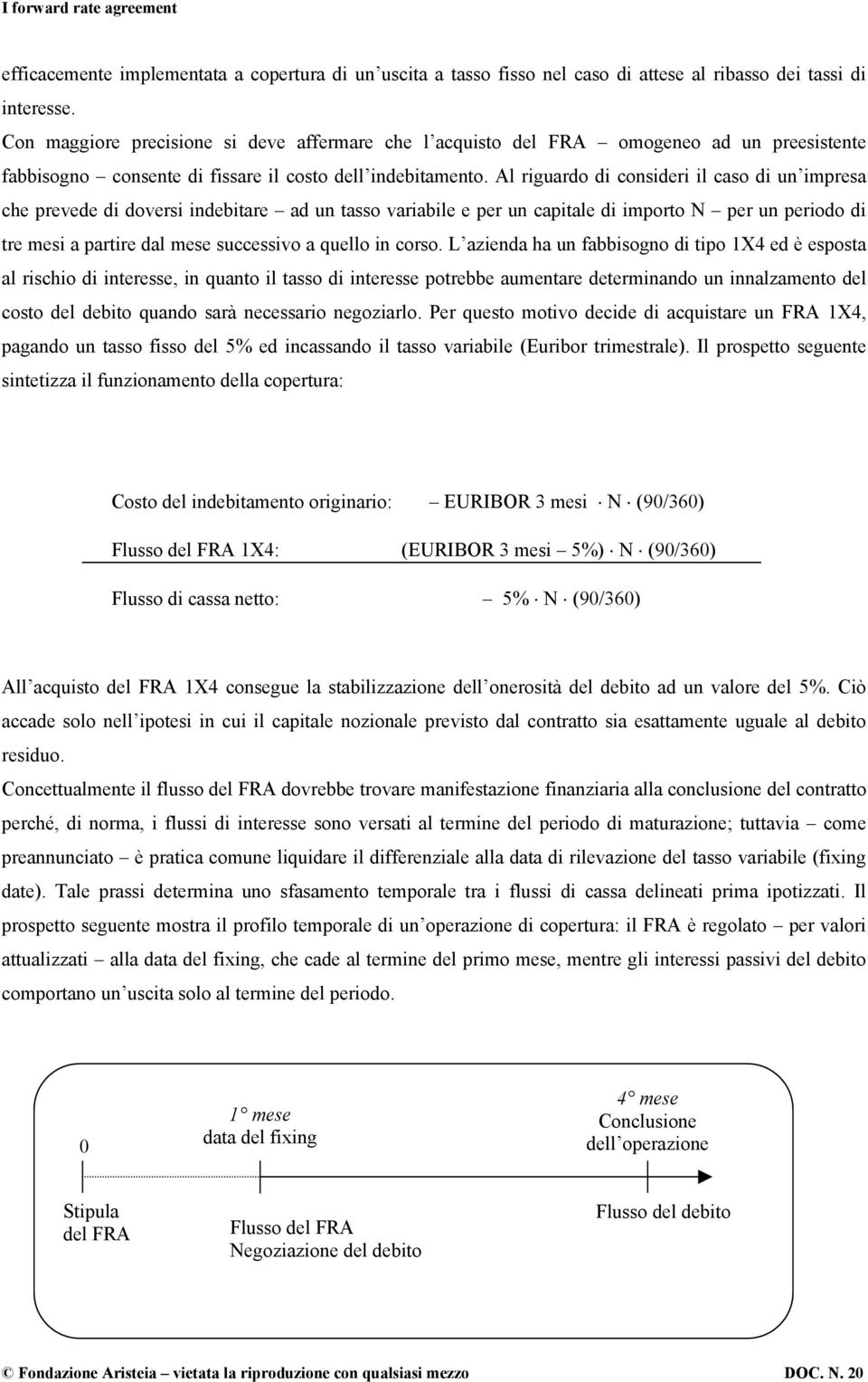 Al riguardo di consideri il caso di un impresa che prevede di doversi indebitare ad un tasso variabile e per un capitale di importo N per un periodo di tre mesi a partire dal mese successivo a quello