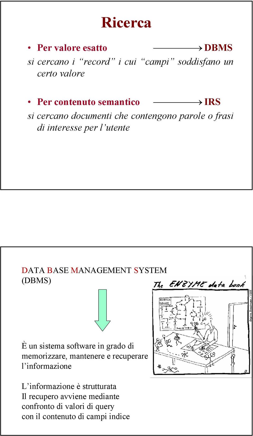 SYSTEM (DBMS) È un sistema software in grado di memorizzare, mantenere e recuperare l informazione L