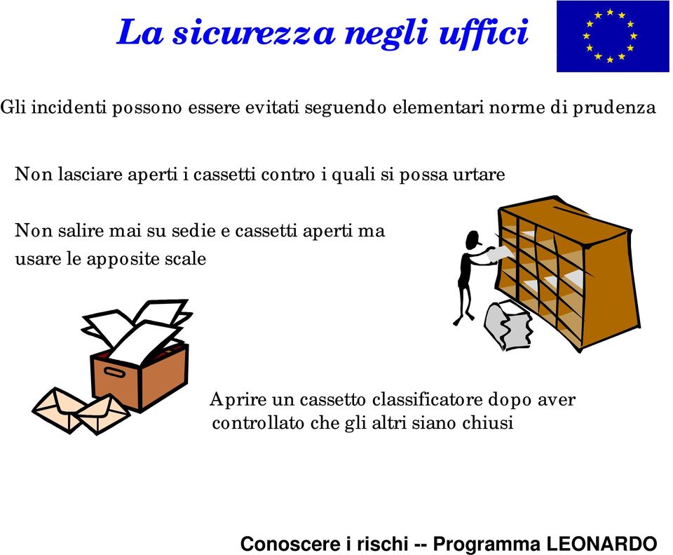 Non salire mai su sedie e cassetti aperti ma usare le apposite scale