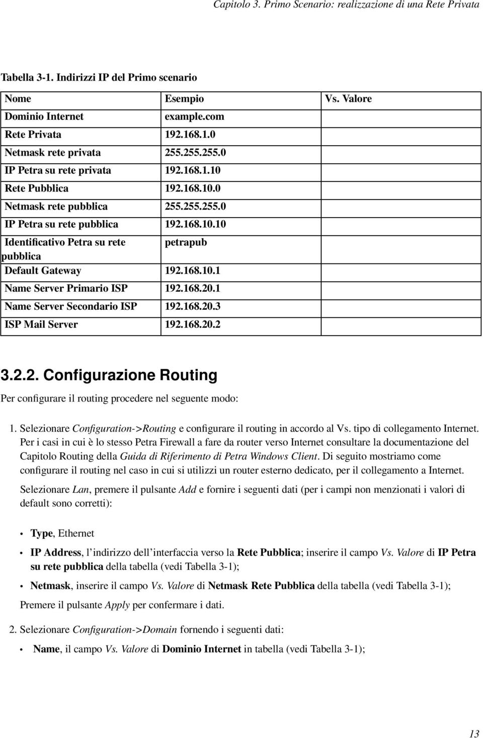 168.10.1 Name Server Primario ISP 192.168.20.1 Name Server Secondario ISP 192.168.20.3 ISP Mail Server 192.168.20.2 3.2.2. Configurazione Routing Per configurare il routing procedere nel seguente modo: 1.