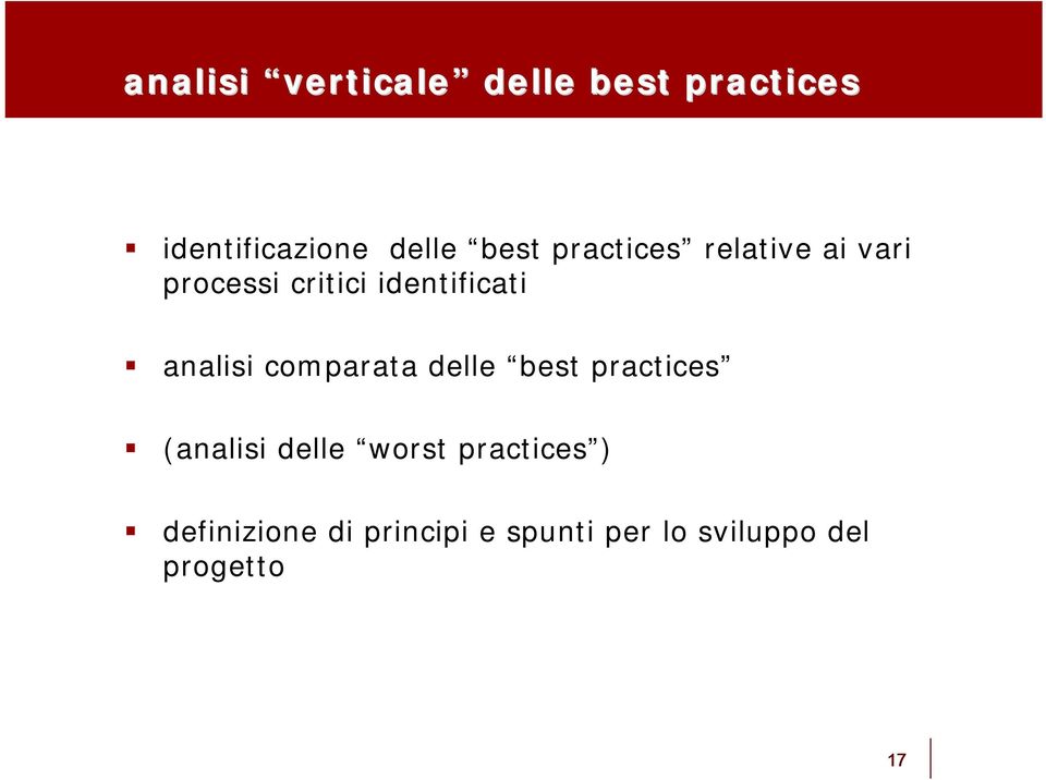 analisi comparata delle best practices (analisi delle worst