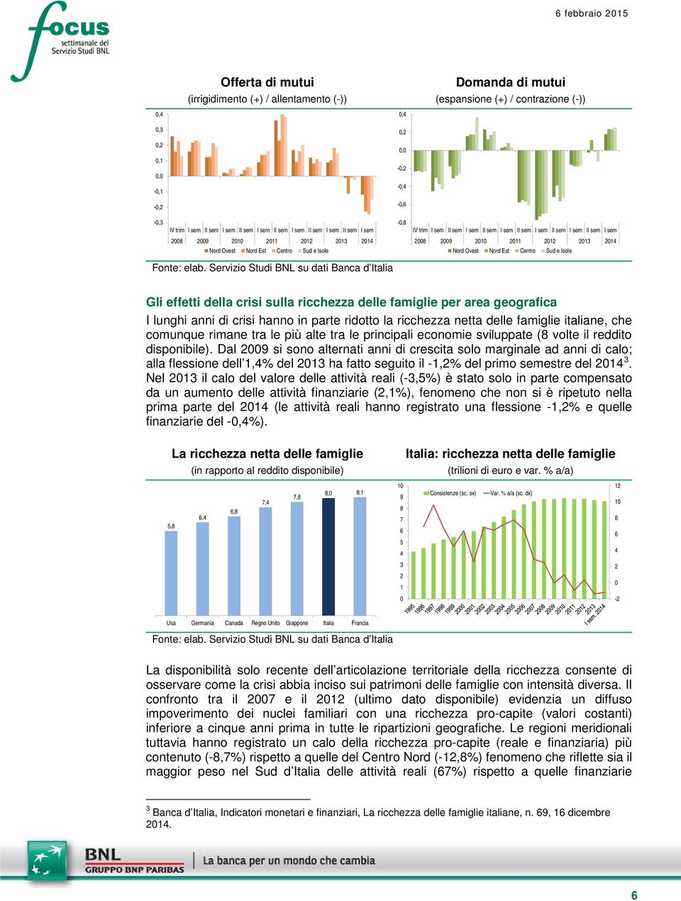 Servizio Studi BNL su dati Banca d Italia IV trim I sem II sem I sem II sem I sem II sem I sem II sem I sem II sem I sem 8 9 1 11 1 13 1 Nord Ovest Nord Est Centro Sud e Isole Gli effetti della crisi