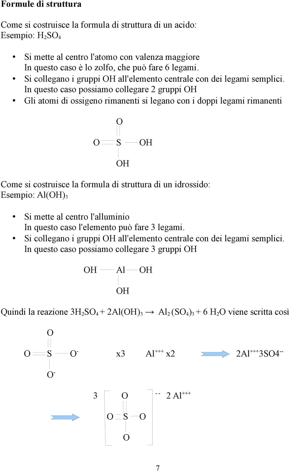 In questo caso possiamo collegare 2 gruppi OH Gli atomi di ossigeno rimanenti si legano con i doppi legami rimanenti O O S OH OH Come si costruisce la formula di struttura di un idrossido: Esempio: