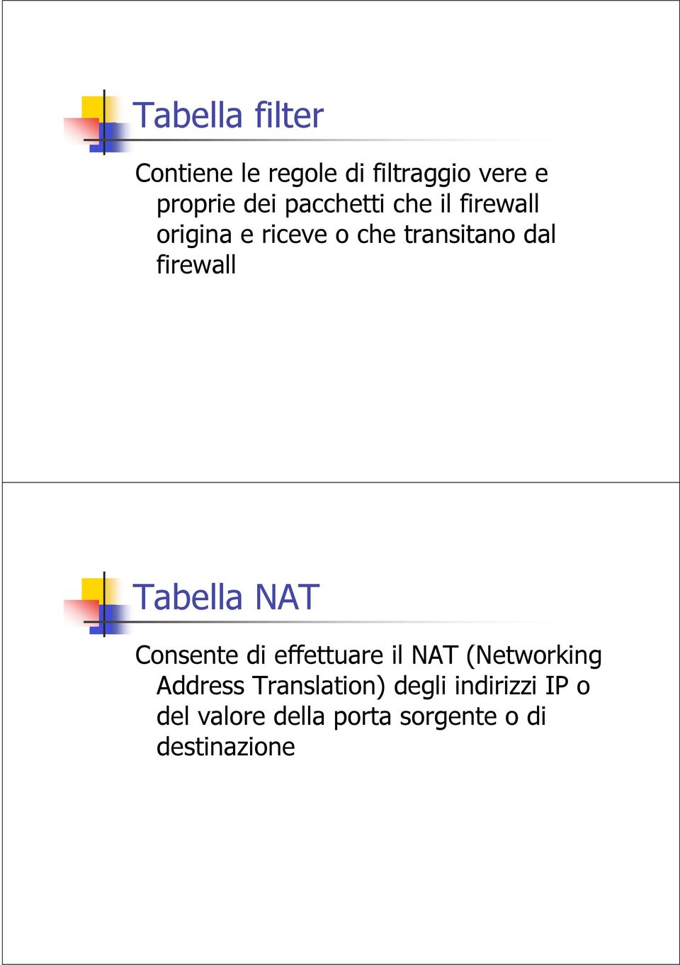 firewall Tabella NAT Consente di effettuare il NAT (Networking Address