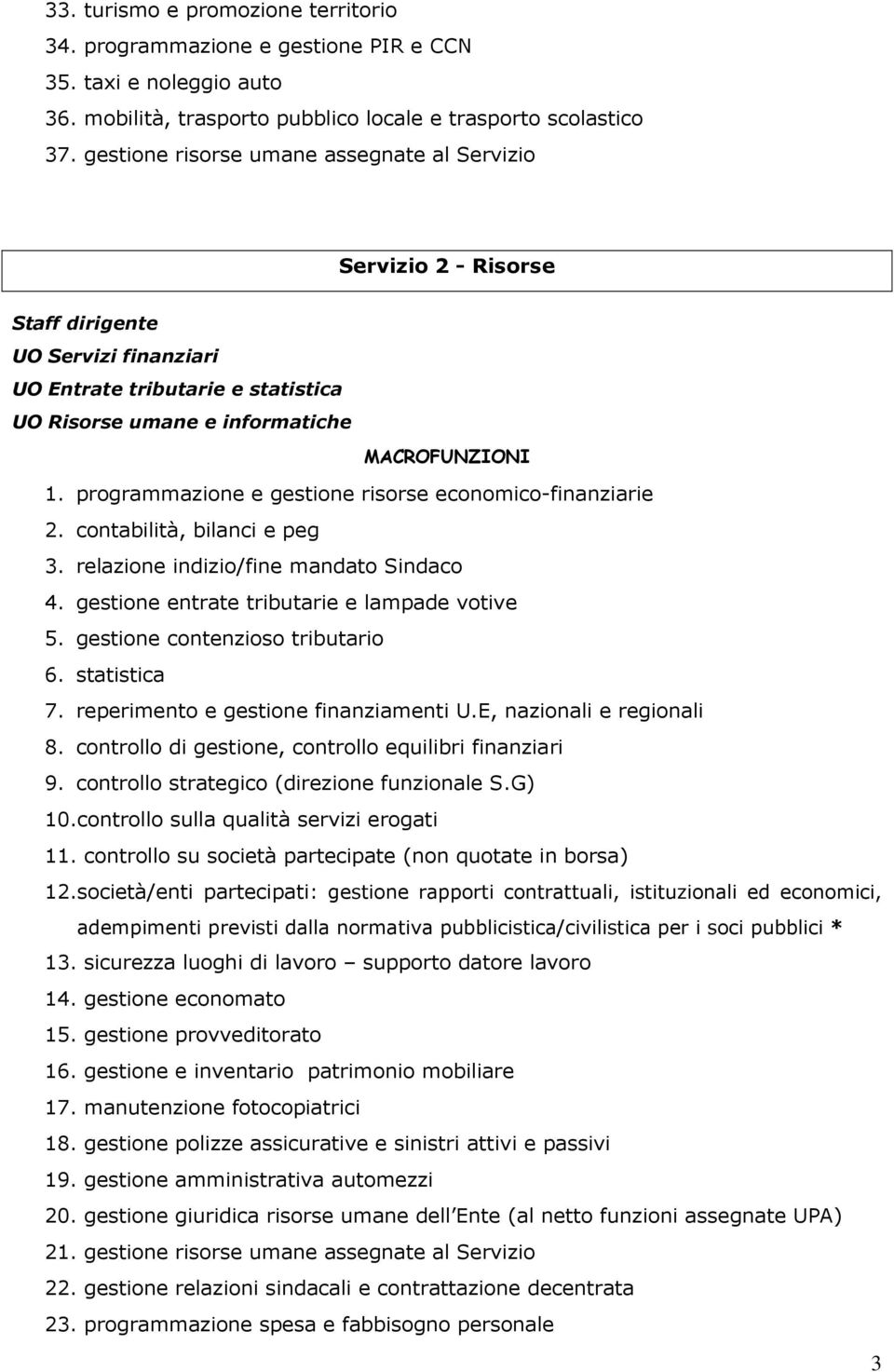 programmazione e gestione risorse economico-finanziarie 2. contabilità, bilanci e peg 3. relazione indizio/fine mandato Sindaco 4. gestione entrate tributarie e lampade votive 5.