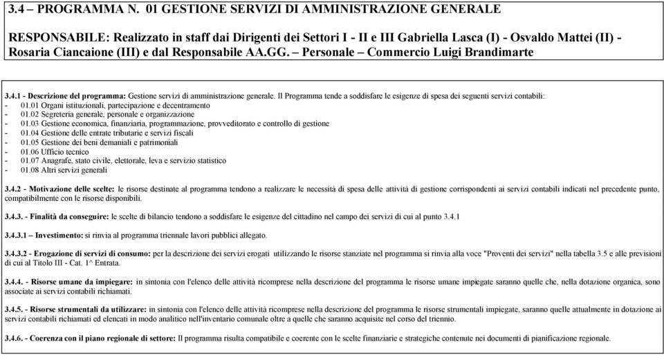 Responsabile AA.GG. Personale Commercio Luigi Brandimarte 3.4.1 - Descrizione del programma: Gestione servizi di amministrazione generale.