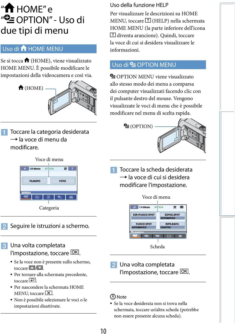 Se la voce non è presente sullo schermo, toccare /. Per tornare alla schermata precedente, toccare. Per nascondere la schermata HOME MENU, toccare.