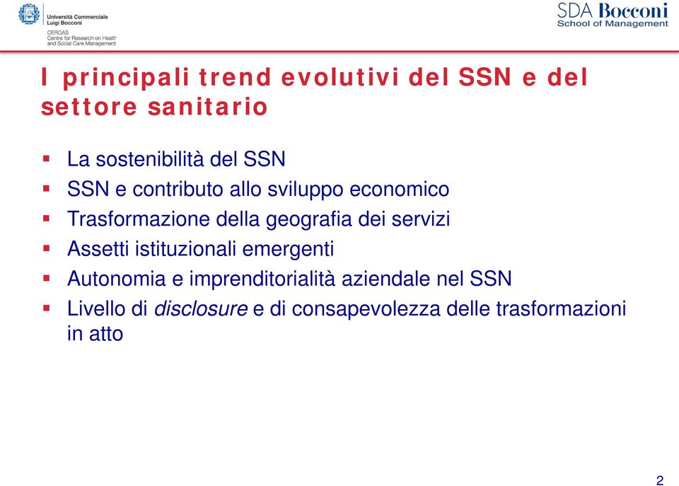 dei servizi Assetti istituzionali emergenti Autonomia e imprenditorialità