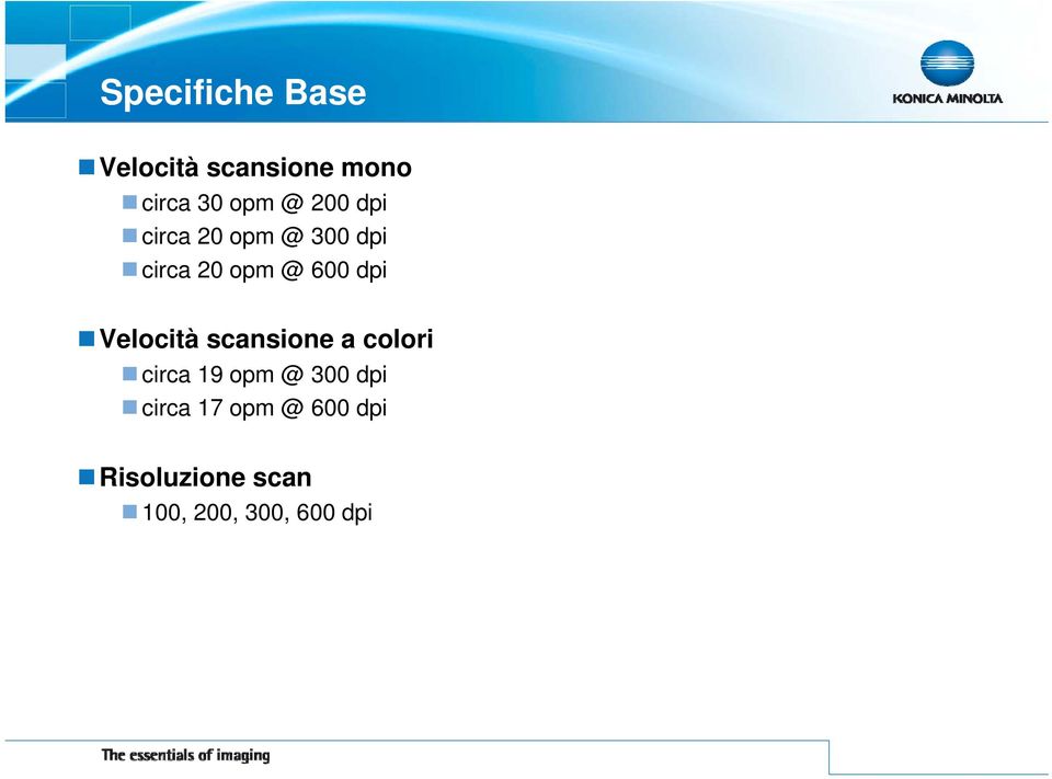 Velocità scansione a colori circa 19 opm @ 300 dpi