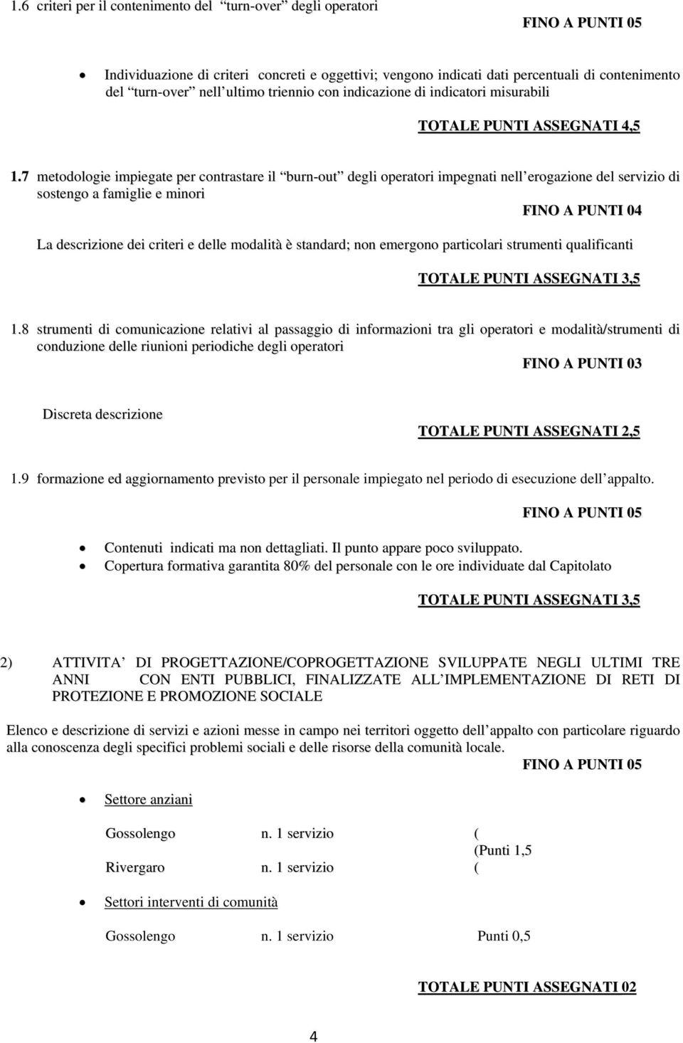 7 metodologie impiegate per contrastare il burn-out degli operatori impegnati nell erogazione del servizio di sostengo a famiglie e minori FINO A PUNTI 04 La descrizione dei criteri e delle modalità