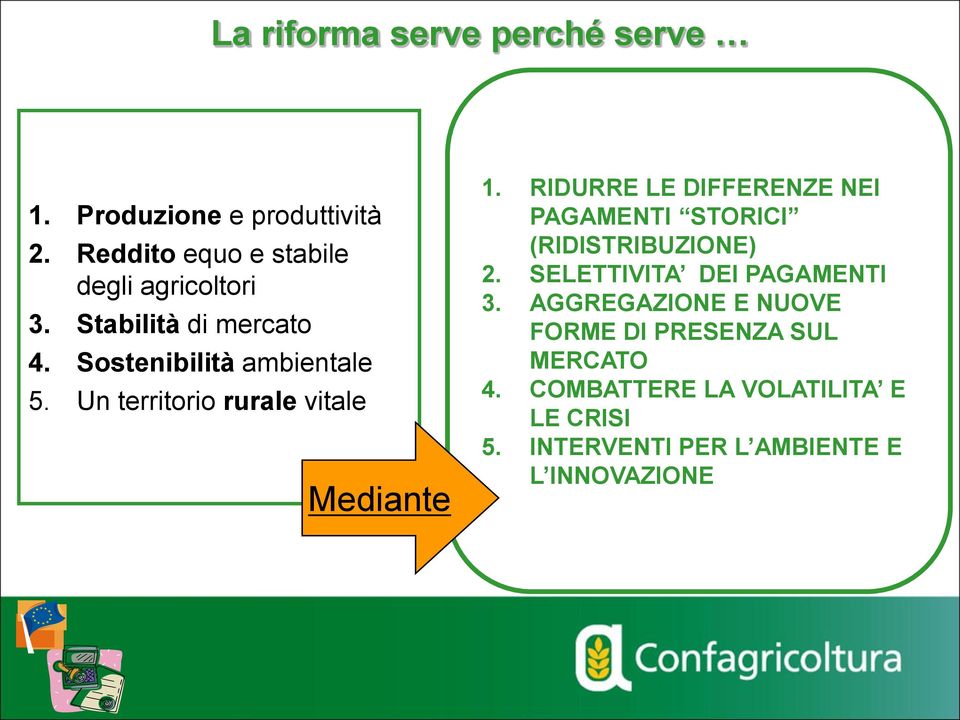 RIDURRE LE DIFFERENZE NEI PAGAMENTI STORICI (RIDISTRIBUZIONE) 2. SELETTIVITA DEI PAGAMENTI 3.