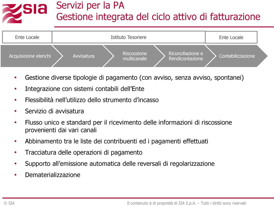 Flessibilità nell utilizzo dello strumento d incasso Servizio di avvisatura Flusso unico e standard per il ricevimento delle informazioni di riscossione provenienti dai vari canali