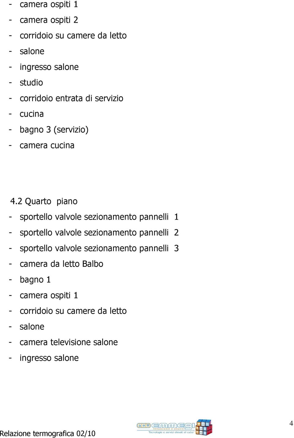 2 Quarto piano - sportello valvole sezionamento pannelli 1 - sportello valvole sezionamento pannelli 2 - sportello