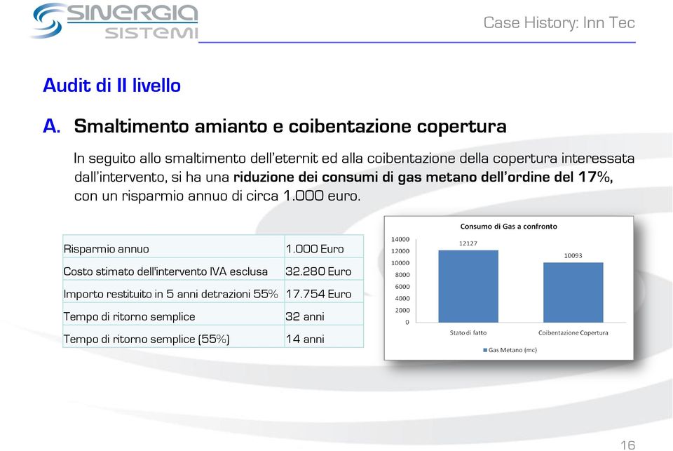 interessata dall intervento, si ha una riduzione dei consumi di gas metano dell ordine del 17%, con un risparmio annuo di