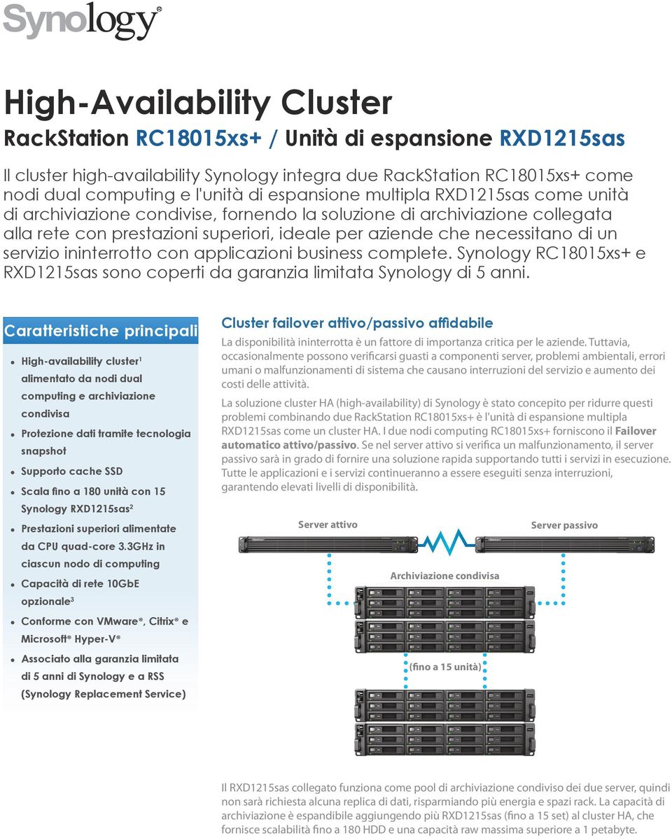 ininterrotto con applicazioni business complete. Synology RC805xs+ e RXD25sas sono coperti da garanzia limitata Synology di 5 anni.