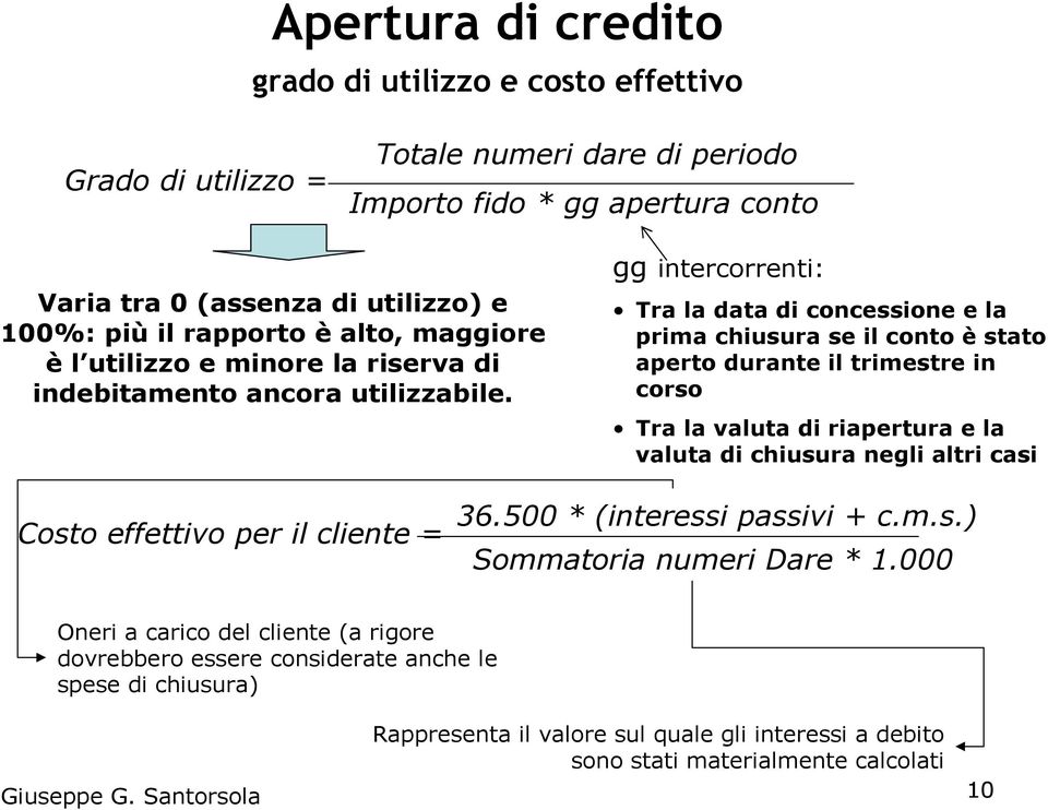 gg intercorrenti: Tra la data di concessione e la prima chiusura se il conto è stato aperto durante il trimestre in corso Tra la valuta di riapertura e la valuta di chiusura negli altri casi Costo