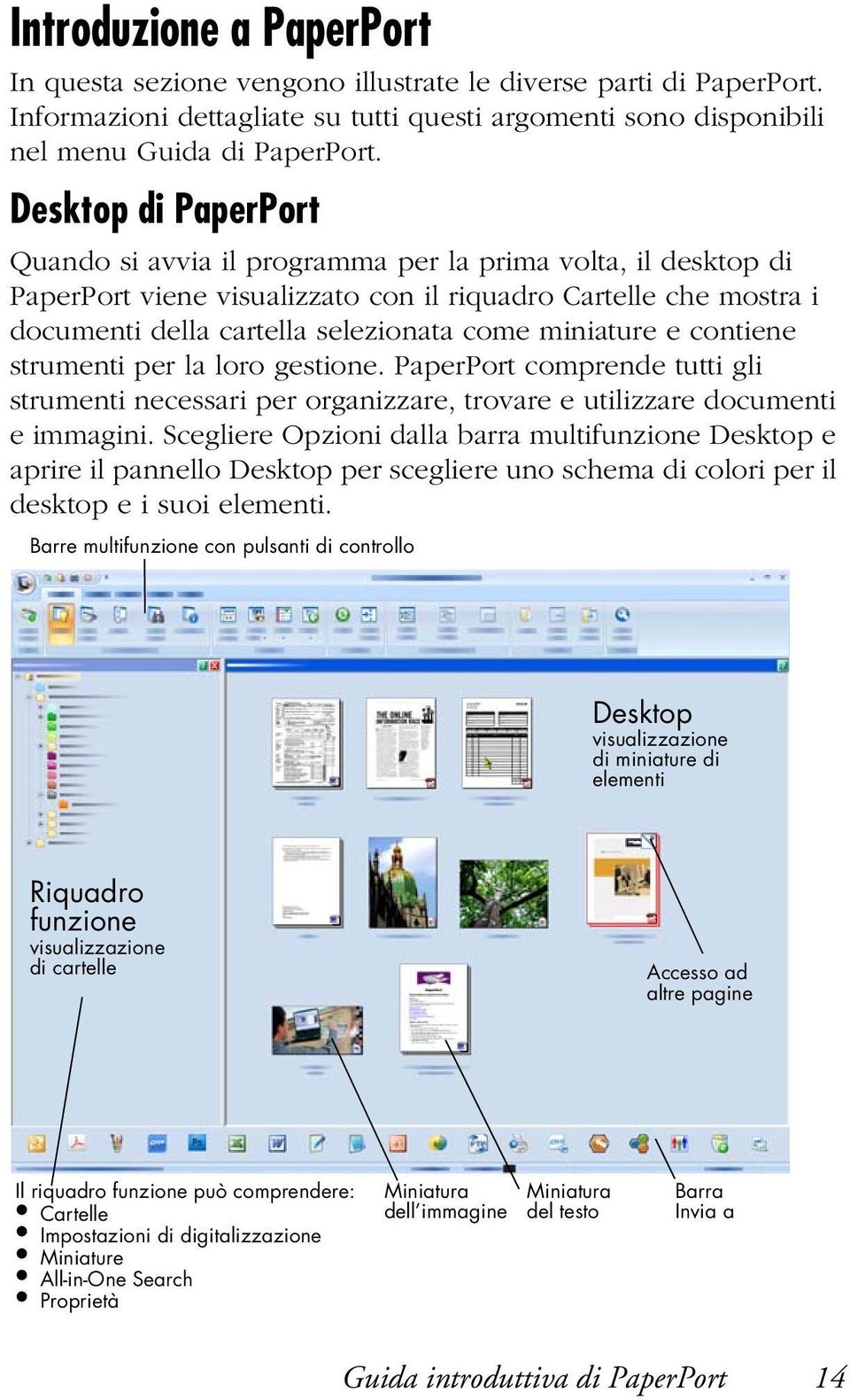 miniature e contiene strumenti per la loro gestione. PaperPort comprende tutti gli strumenti necessari per organizzare, trovare e utilizzare documenti e immagini.