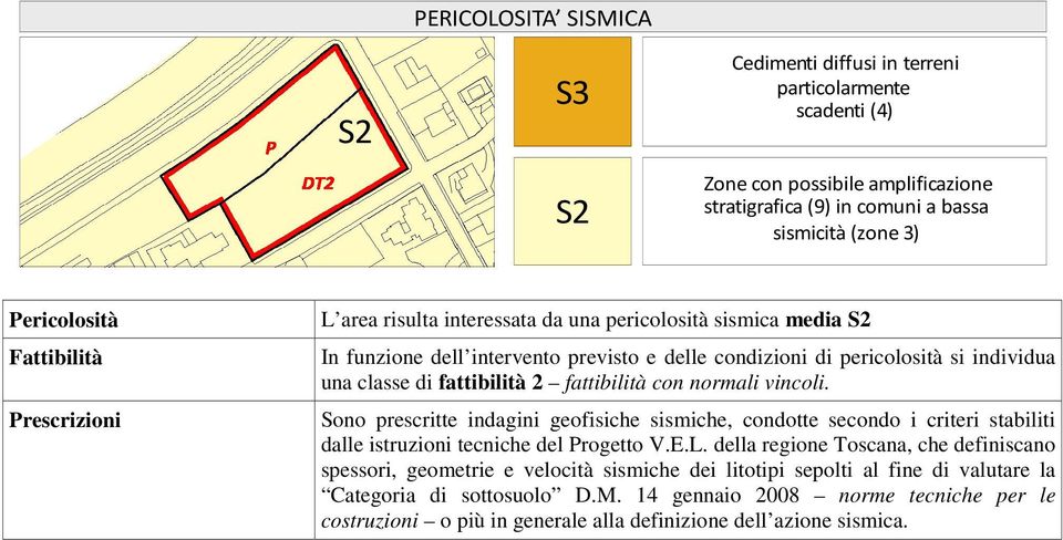 Sono prescritte indagini geofisiche sismiche, condotte secondo i criteri stabiliti dalle istruzioni tecniche del Progetto V.E.L.