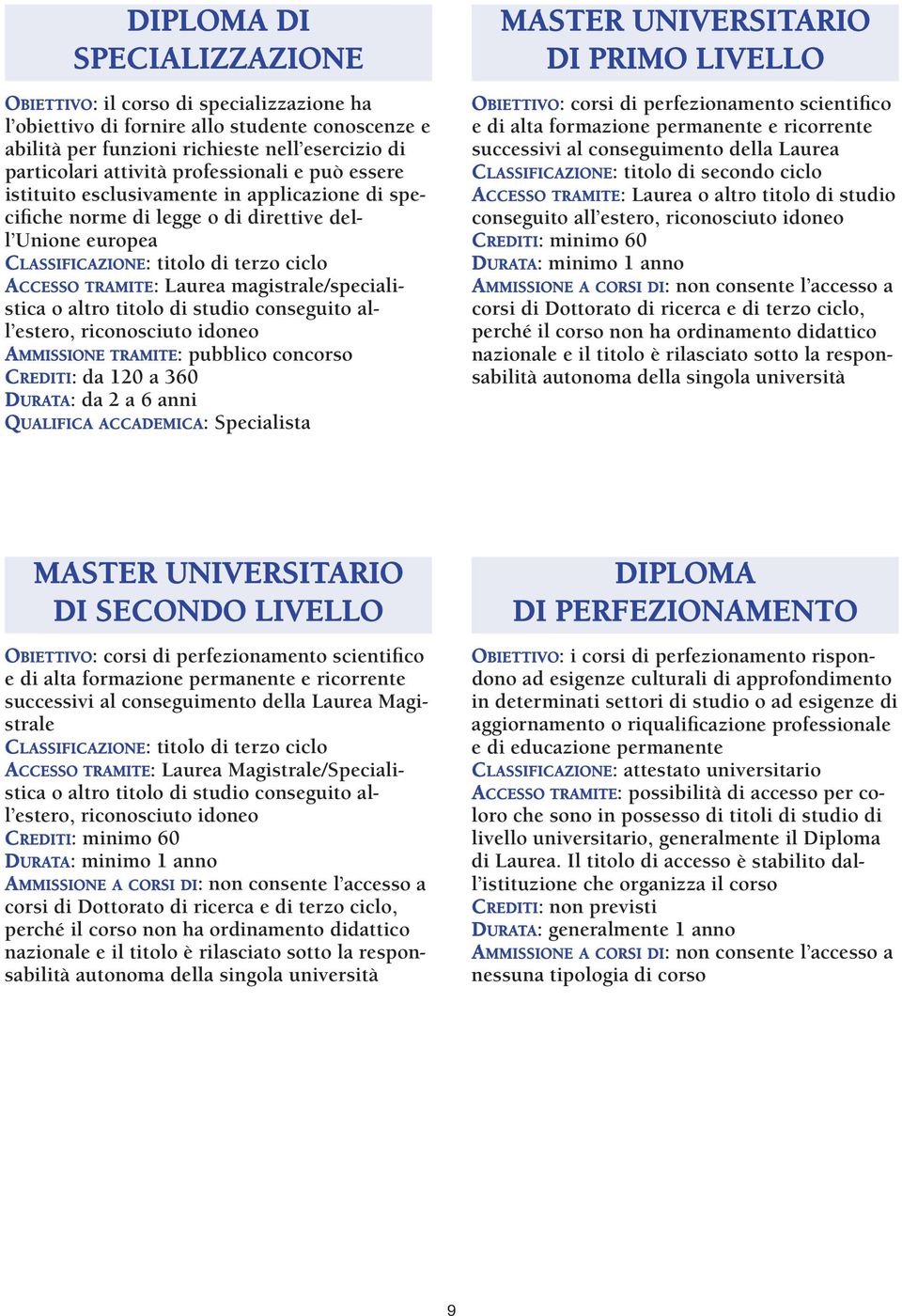 magistrale/specialistica o altro titolo di studio conseguito all estero, riconosciuto idoneo AMMISSIONE TRAMITE: pubblico concorso CREDITI: da 120 a 360 DURATA: da 2 a 6 anni QUALIFICA ACCADEMICA: