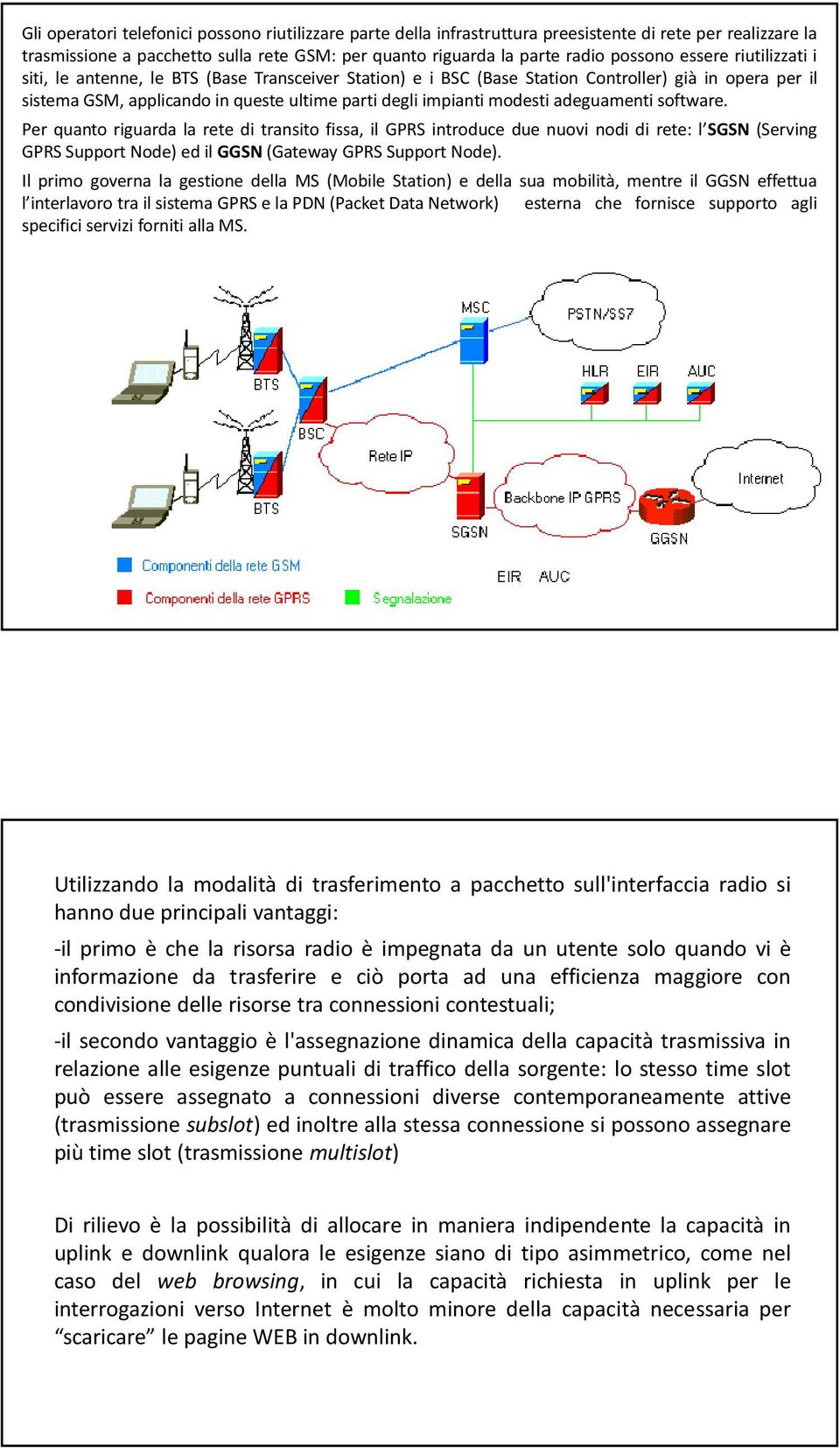 adeguamenti software. Per quanto riguarda la rete di transito fissa, il GPRS introduce due nuovi nodi di rete: l SGSN (Serving GPRS Support Node) ed il GGSN(Gateway GPRS Support Node).