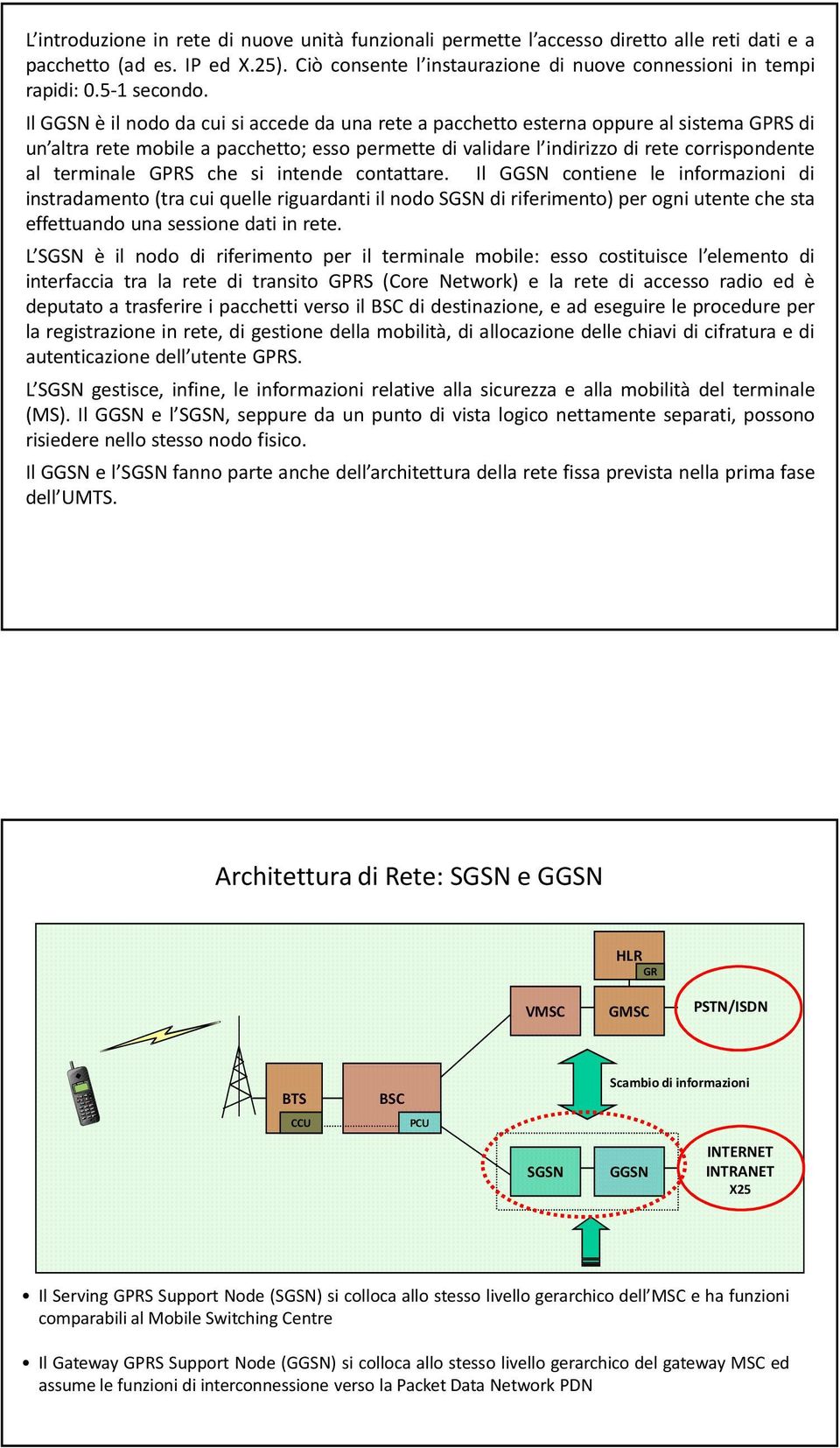 IlGGSNèil nododa cuisiaccededa una reteapacchettoesterna oppurealsistema GPRSdi un altra rete mobile a pacchetto; esso permette di validare l indirizzo di rete corrispondente al terminale GPRS che si