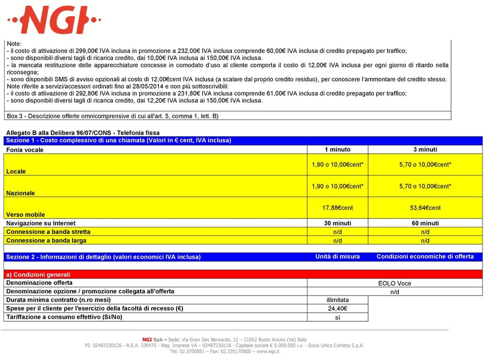 - la mancata restituzione delle apparecchiature concesse in comodato d uso al cliente comporta il costo di 12,00 IVA inclusa per ogni gior di ritardo nella riconsegna; - so disponibili SMS di avviso