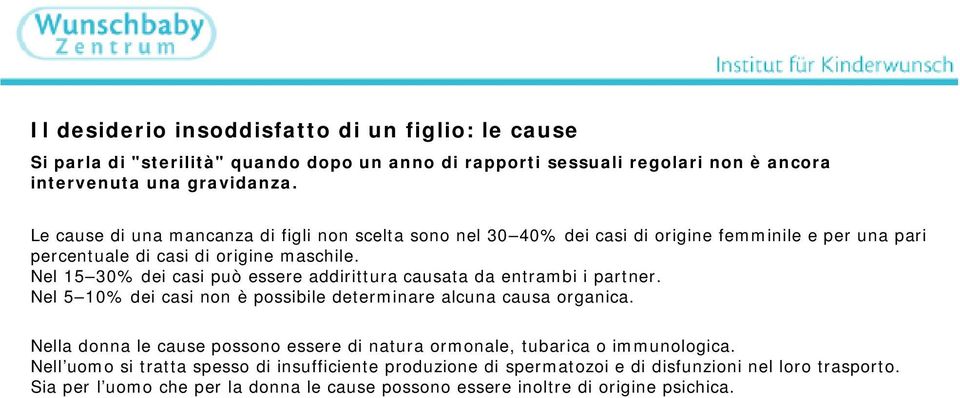 Nel 15 30% dei casi può essere addirittura causata da entrambi i partner. Nel 5 10% dei casi non è possibile determinare alcuna causa organica.