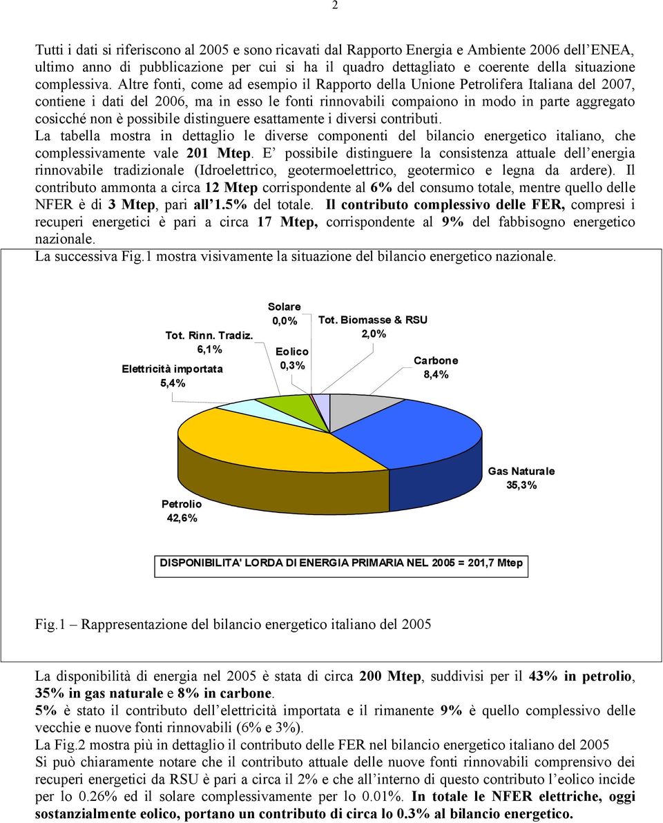 Altre fonti, come ad esempio il Rapporto della Unione Petrolifera Italiana del 2007, contiene i dati del 2006, ma in esso le fonti rinnovabili compaiono in modo in parte aggregato cosicché non è