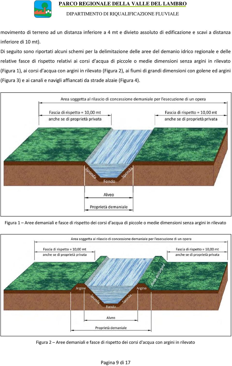 dimensioni senza argini in rilevato (Figura 1), ai corsi d acqua con argini in rilevato (Figura 2), ai fiumi di grandi dimensioni con golene ed argini (Figura 3) e ai canali e navigli