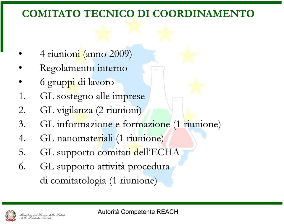 GL informazione e formazione (1 riunione) 4. GL nanomateriali (1 riunione) 5.