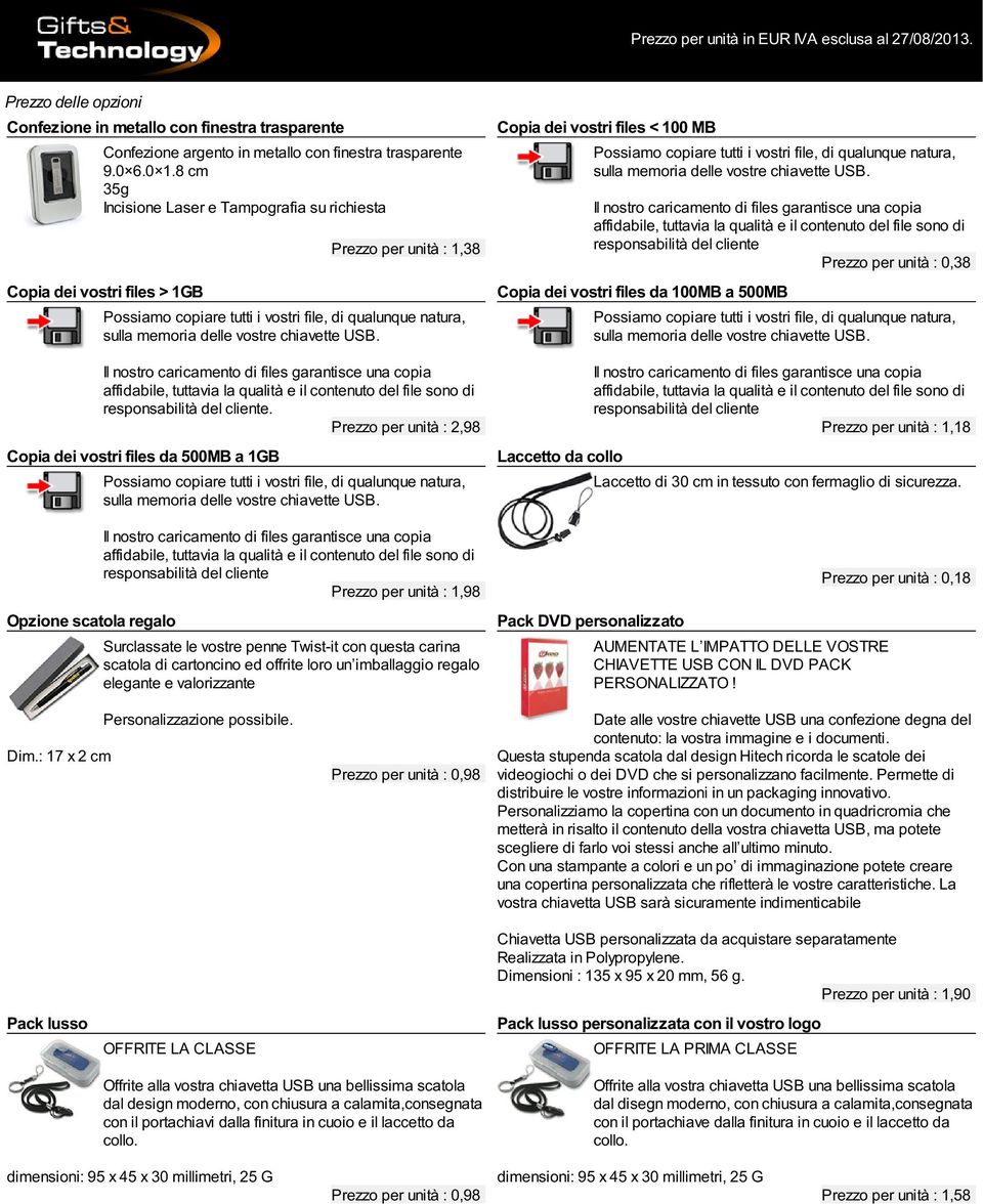 chiavette USB. Il nostro caricamento di files garantisce una copia affidabile, tuttavia la qualità e il contenuto del file sono di responsabilità del cliente.