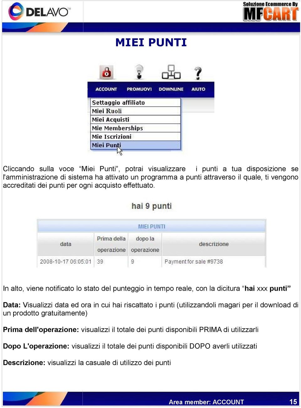 In alto, viene notificato lo stato del punteggio in tempo reale, con la dicitura hai xxx punti Data: Visualizzi data ed ora in cui hai riscattato i punti (utilizzandoli magari