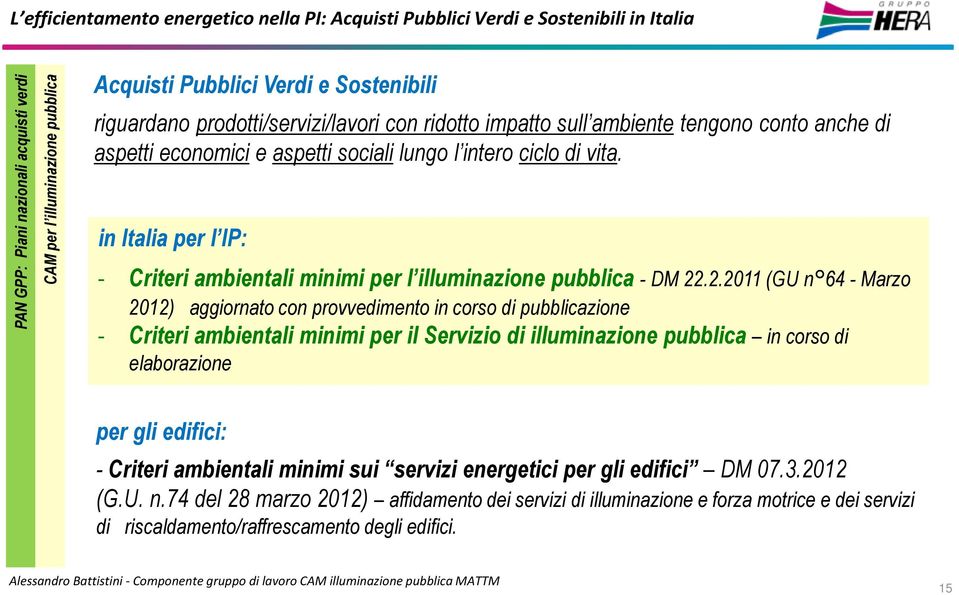 in Italia per l IP: - Criteri ambientali minimi per l illuminazione pubblica - DM 22