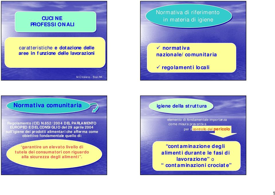 852/2004 DEL PARLAMENTO EUROPEO E DEL CONSIGLIO del 29 aprile 2004 sull igiene dei prodotti alimentari che afferma come obiettivo fondamentale quello di: garantire un elevato