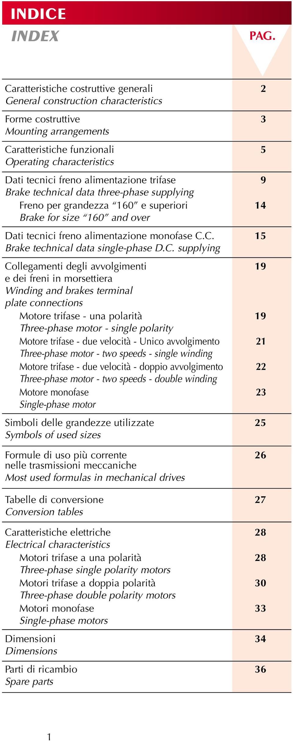 alimentazione trifase 9 Brake technical data three-phase supplying Freno per grandezza 160 e superiori 14 Brake for size 160 and over Dati tecnici freno alimentazione monofase C.