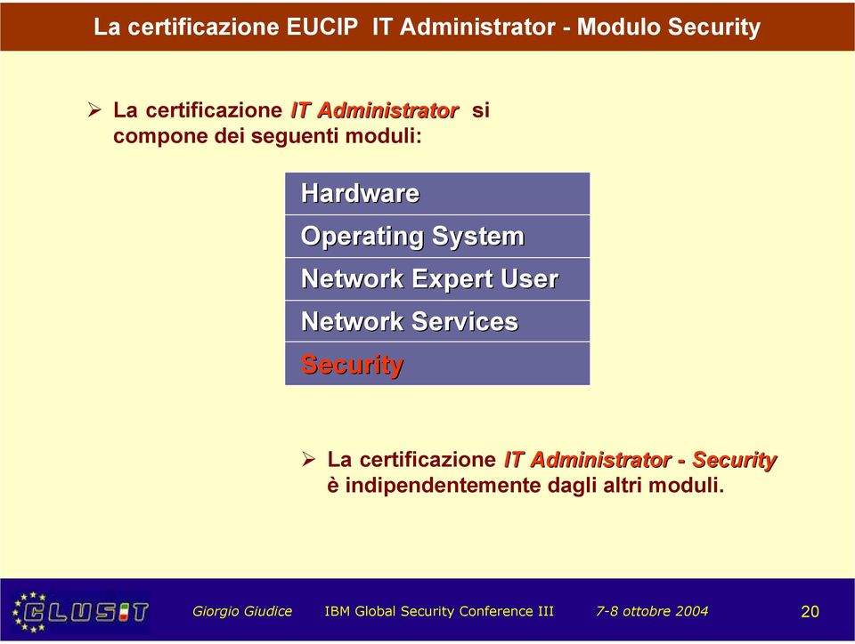 User Network Services Security La certificazione IT Administrator - Security è