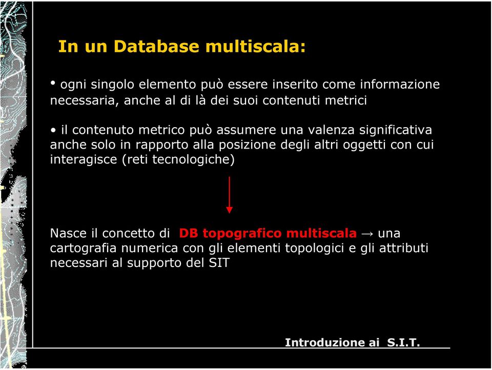 rapporto alla posizione degli altri oggetti con cui interagisce (reti tecnologiche) Nasce il concetto di DB