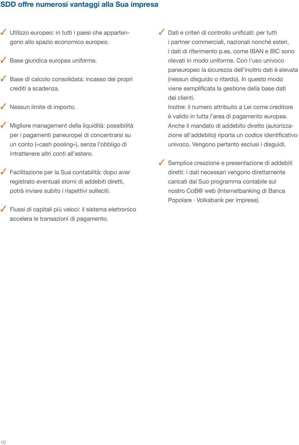 3 Migliore management della liquidità: possibilità per i pagamenti paneuropei di concentrarsi su un conto («cash pooling»), senza l obbligo di intrattenere altri conti all estero.