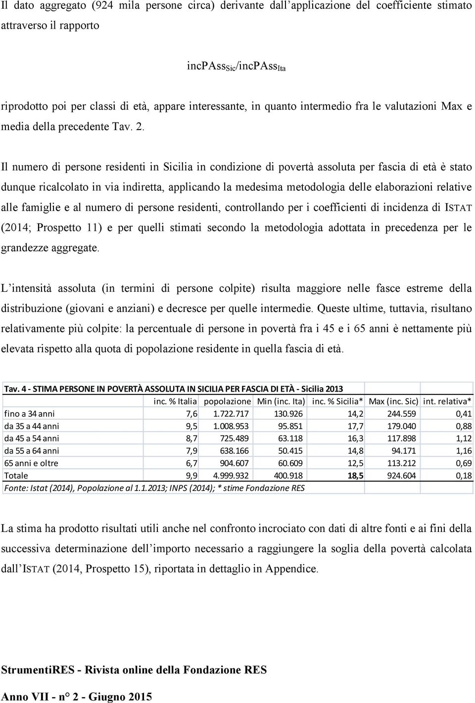 Il numero di persone residenti in Sicilia in condizione di povertà assoluta per fascia di età è stato dunque ricalcolato in via indiretta, applicando la medesima metodologia delle elaborazioni