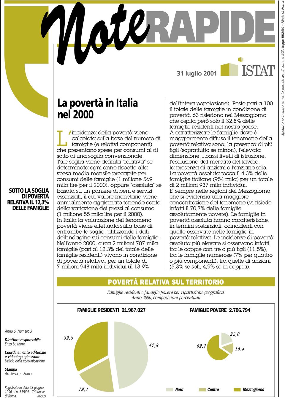 Tale soglia viene definita relativa se determinata ogni anno rispetto alla spesa media mensile procapite per consumi delle famiglie (1 milione 569 mila lire per il ), oppure assoluta se basata su un