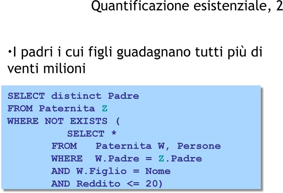 FROM Paternita Z WHERE NOT EXISTS ( SELECT * FROM Paternita