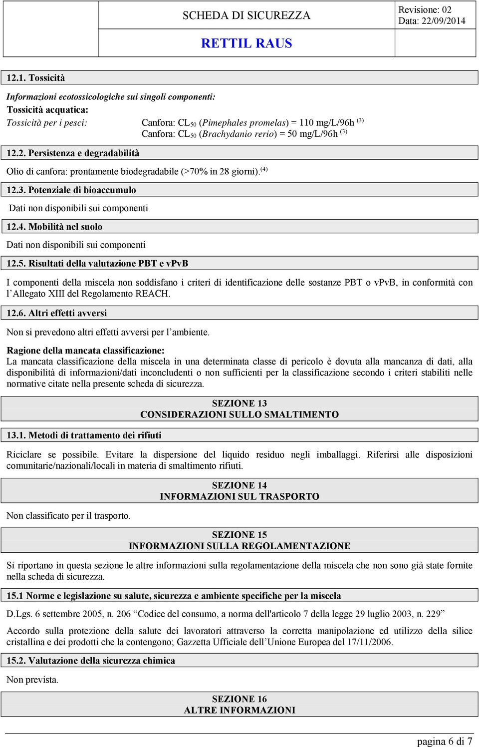 4. Mobilità nel suolo Dati non disponibili sui componenti 12.5.