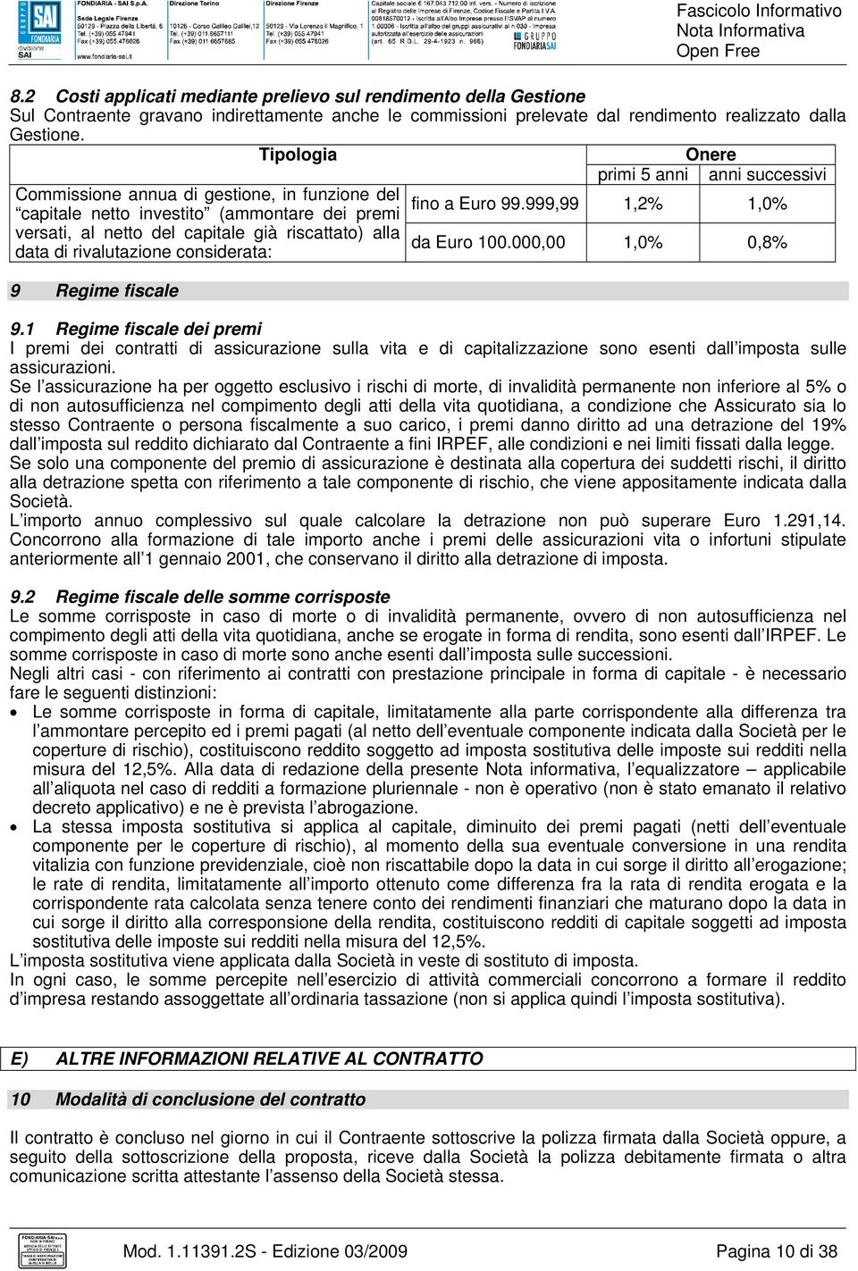 Regime fiscale primi 5 anni anni successivi fino a Euro 99.999,99 1,2% 1,0% da Euro 100.000,00 1,0% 0,8% 9.