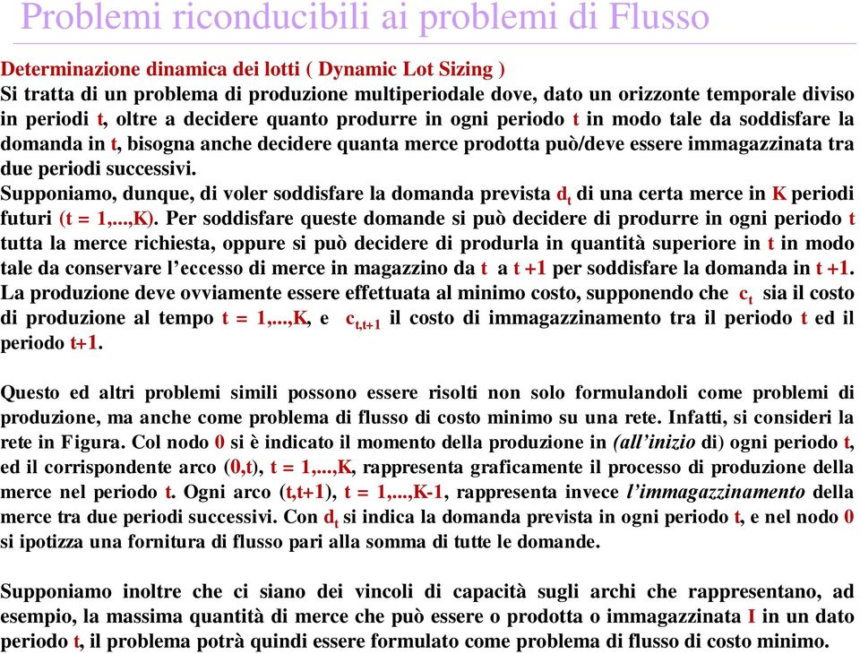 Suppoamo, duque, d voler soddsfare la domada prevsta d t d ua certa merce K perod futur (t =,...,K).