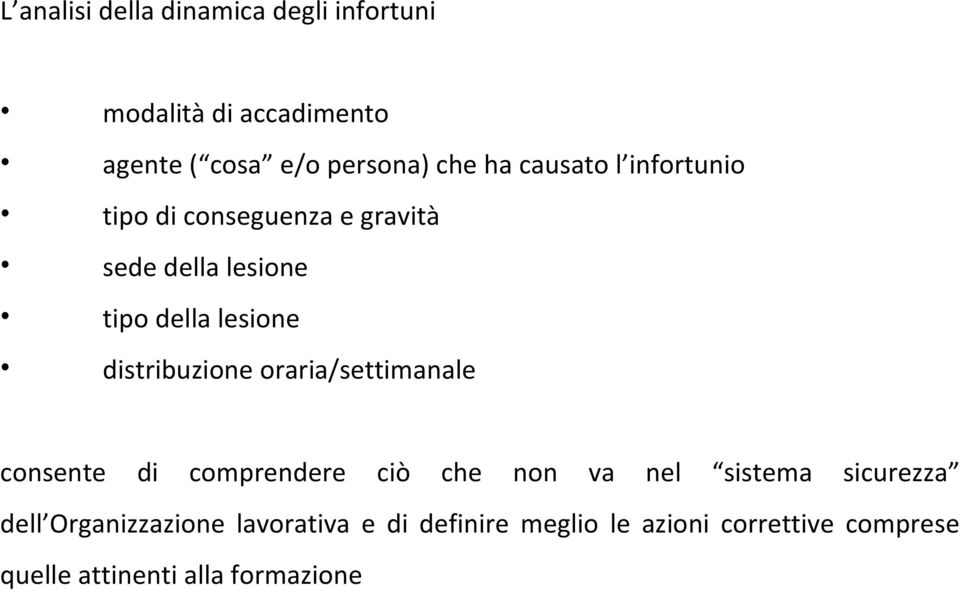 distribuzione oraria/settimanale consente di comprendere ciò che non va nel sistema sicurezza dell