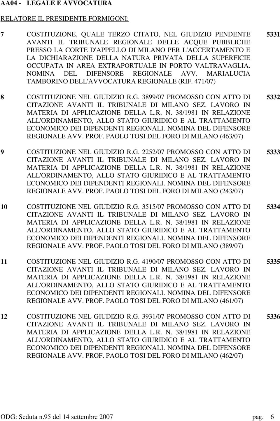 MARIALUCIA TAMBORINO DELL'AVVOCATURA REGIONALE (RIF. 471/07) 8 COSTITUZIONE NEL GIUDIZIO R.G. 3899/07 PROMOSSO CON ATTO DI CITAZIONE AVANTI IL TRIBUNALE DI MILANO SEZ.